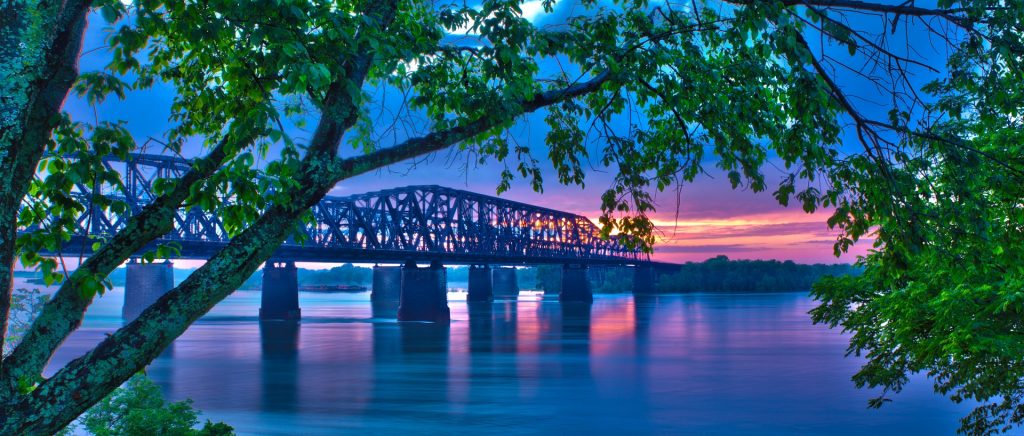 mississippi state, southern state, us state, state, bridge, sunset, trees, water
